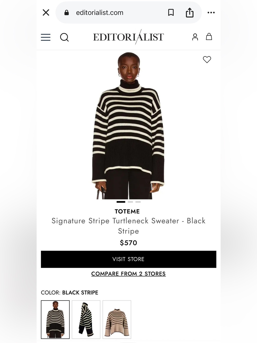 TOTEME Signature Striped Wool Blend Turtleneck Sweater Black Beige M Retail $570 - Picture 13 of 13